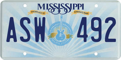 MS license plate ASW492