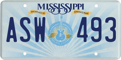 MS license plate ASW493