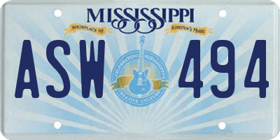 MS license plate ASW494
