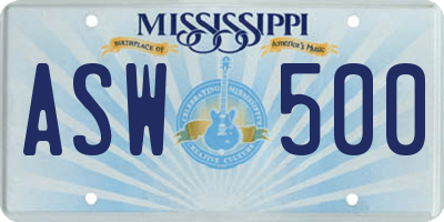 MS license plate ASW500