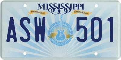 MS license plate ASW501