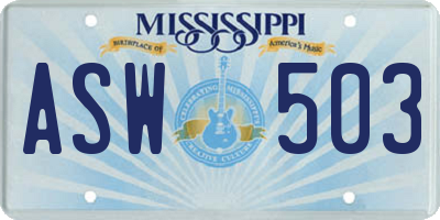 MS license plate ASW503