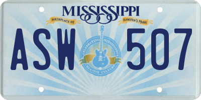 MS license plate ASW507