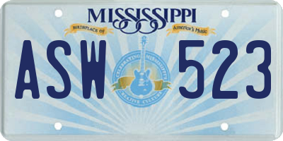 MS license plate ASW523