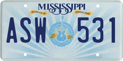 MS license plate ASW531