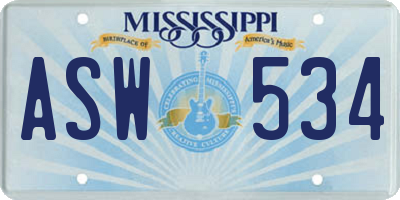 MS license plate ASW534
