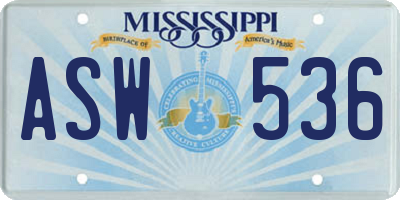 MS license plate ASW536