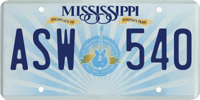 MS license plate ASW540