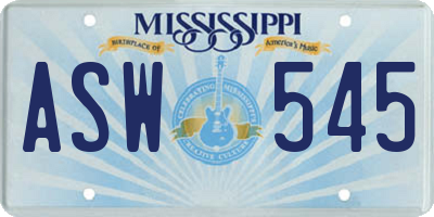 MS license plate ASW545