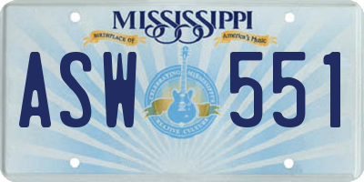 MS license plate ASW551