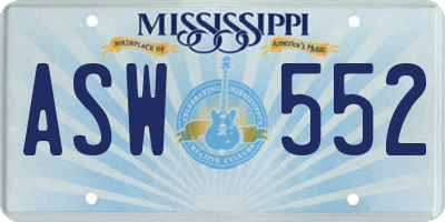 MS license plate ASW552