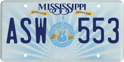 MS license plate ASW553