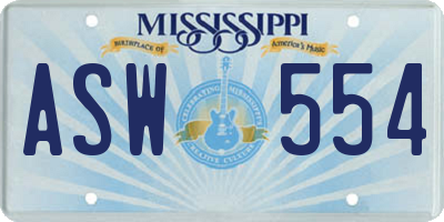MS license plate ASW554