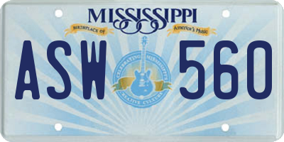 MS license plate ASW560