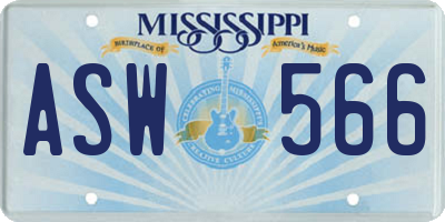 MS license plate ASW566