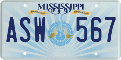 MS license plate ASW567