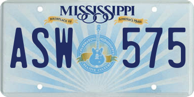 MS license plate ASW575