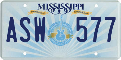 MS license plate ASW577