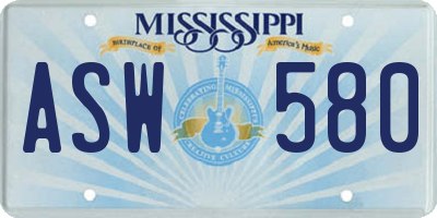 MS license plate ASW580