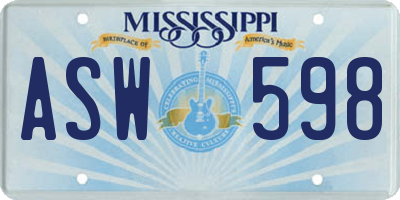 MS license plate ASW598
