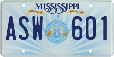 MS license plate ASW601