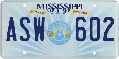 MS license plate ASW602