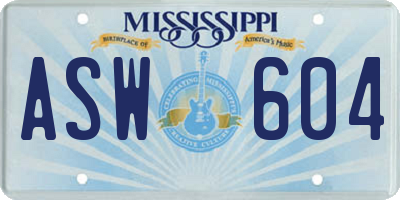 MS license plate ASW604