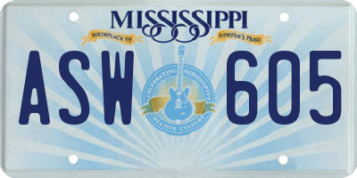 MS license plate ASW605