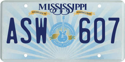 MS license plate ASW607
