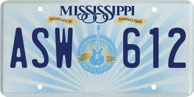MS license plate ASW612