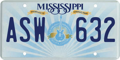 MS license plate ASW632