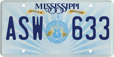 MS license plate ASW633