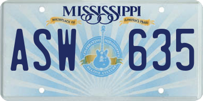 MS license plate ASW635