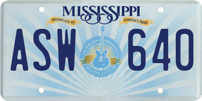 MS license plate ASW640