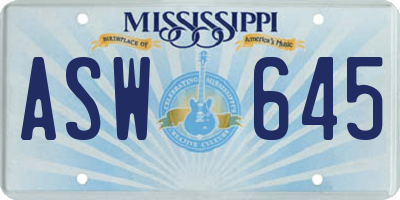 MS license plate ASW645