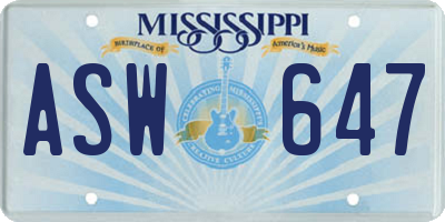 MS license plate ASW647