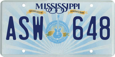MS license plate ASW648