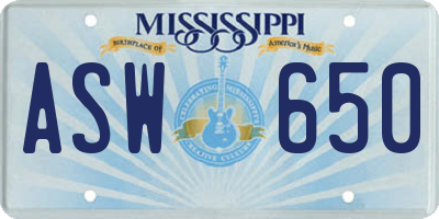 MS license plate ASW650