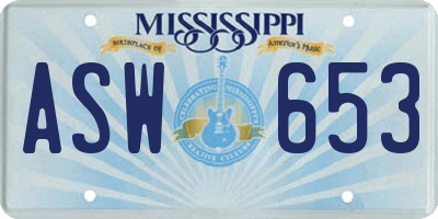 MS license plate ASW653