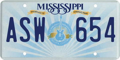 MS license plate ASW654
