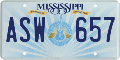 MS license plate ASW657