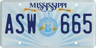 MS license plate ASW665