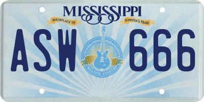 MS license plate ASW666