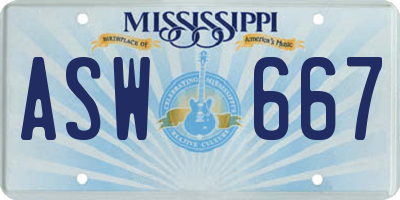 MS license plate ASW667