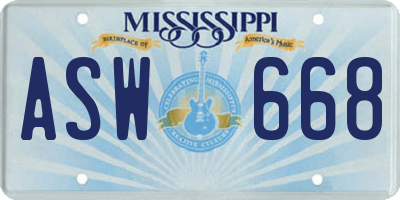 MS license plate ASW668