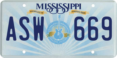 MS license plate ASW669