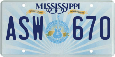 MS license plate ASW670