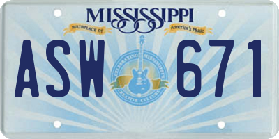 MS license plate ASW671