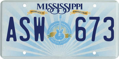 MS license plate ASW673