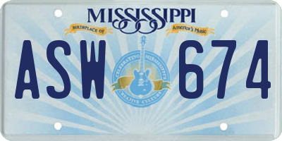 MS license plate ASW674